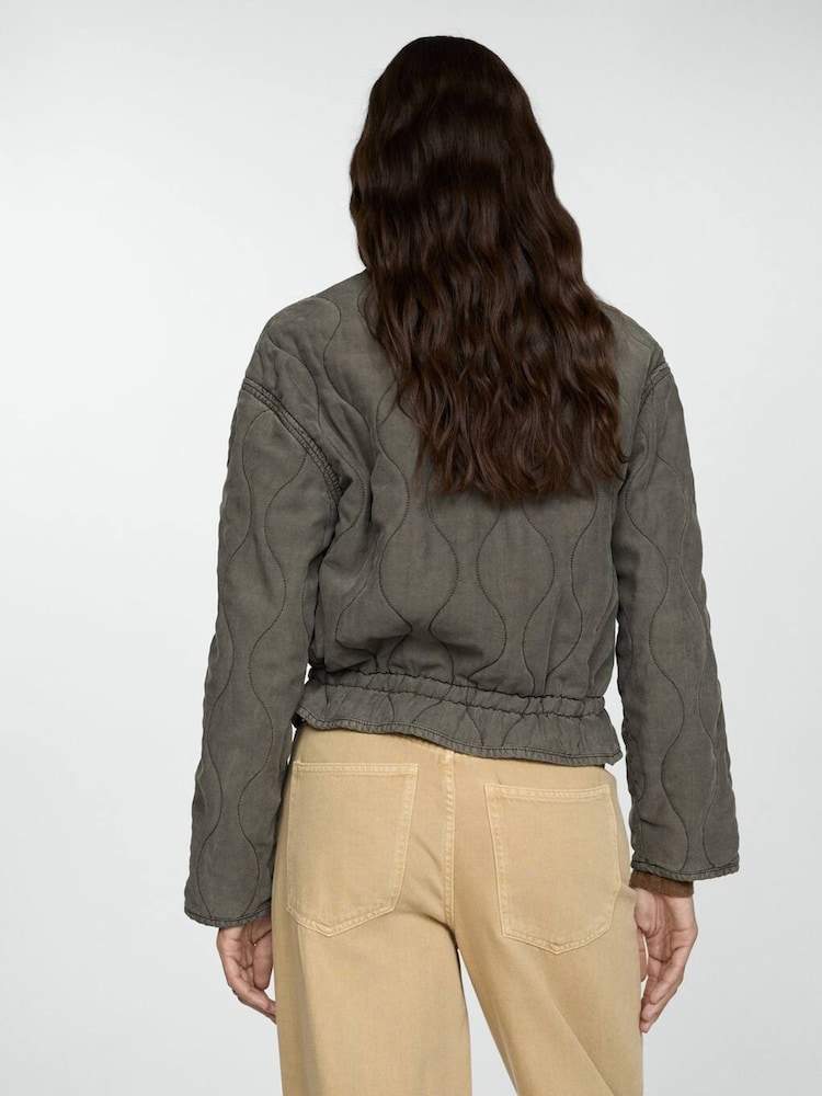 Mango Grey Quilted Zip Up Bomber Jacket - Image 2 of 7