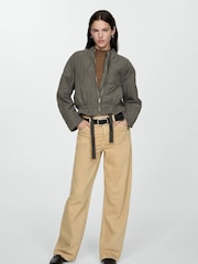 Mango Grey Quilted Zip Up Bomber Jacket - Image 3 of 7