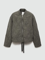 Mango Grey Quilted Zip Up Bomber Jacket - Image 6 of 7