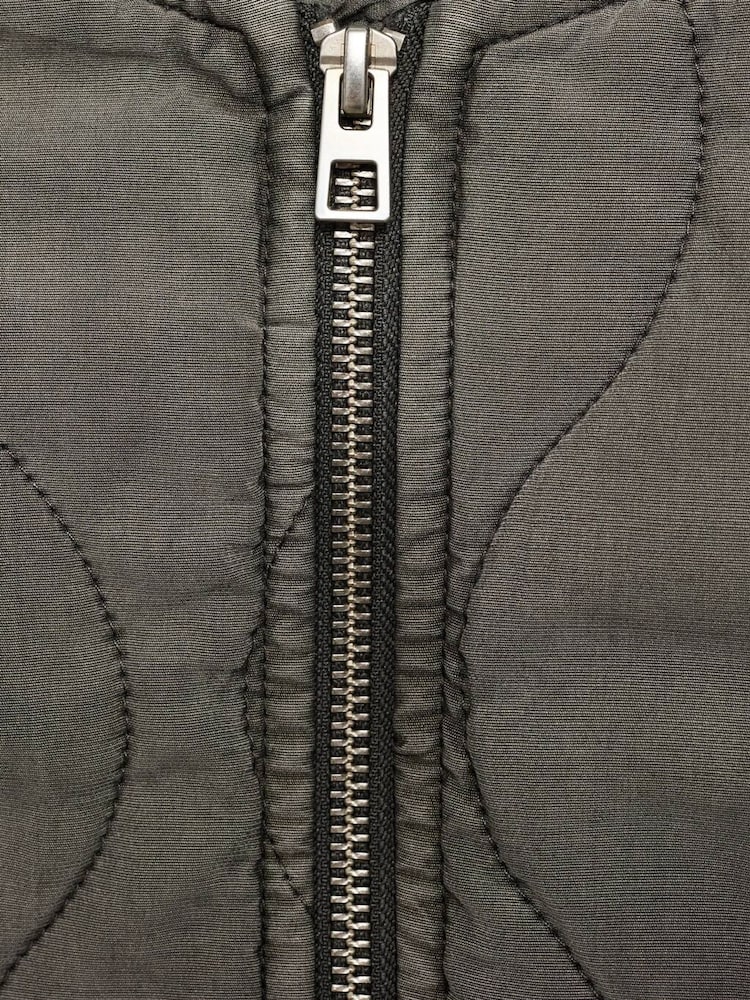 Mango Grey Quilted Zip Up Bomber Jacket - Image 7 of 7