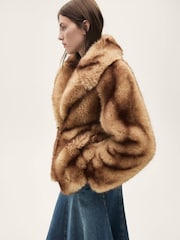 Mango Brown Faux Fur Coat - Image 1 of 6