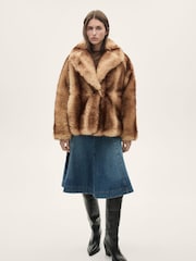 Mango Brown Faux Fur Coat - Image 2 of 6