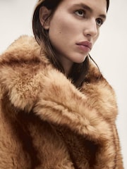 Mango Brown Faux Fur Coat - Image 4 of 6