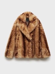 Mango Brown Faux Fur Coat - Image 5 of 6