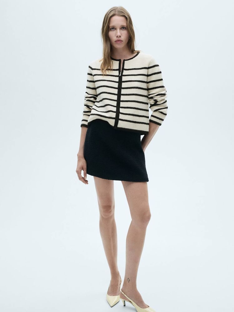 Mango Cream Striped Knitted Zip Up Jacket - Image 1 of 5