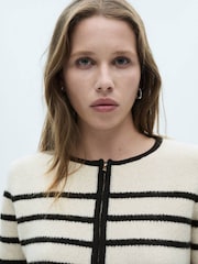 Mango Cream Striped Knitted Zip Up Jacket - Image 3 of 5