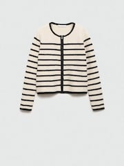 Mango Cream Striped Knitted Zip Up Jacket - Image 4 of 5