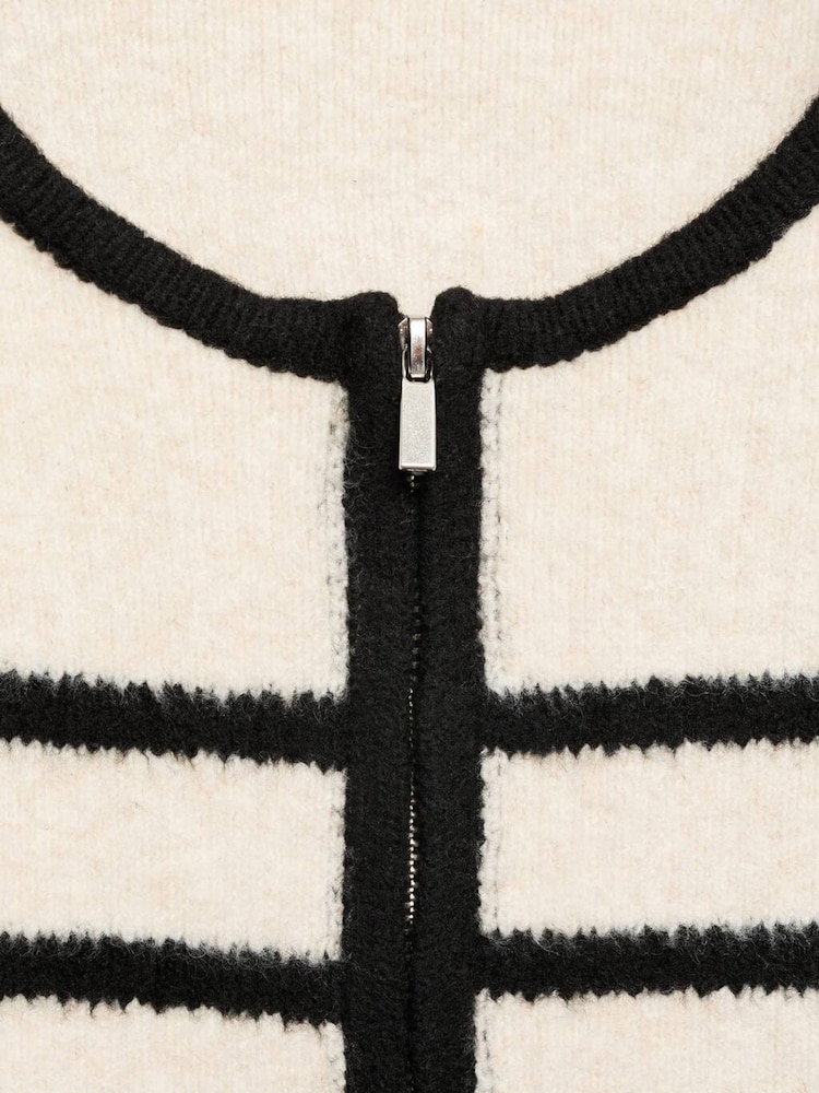 Mango Cream Striped Knitted Zip Up Jacket - Image 5 of 5