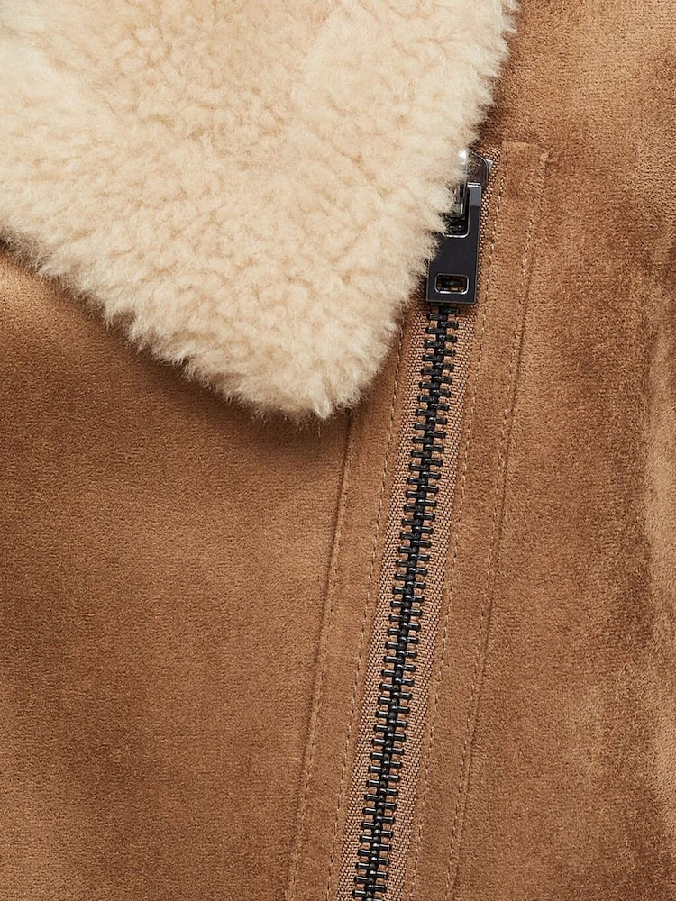 Mango Brown Faux Shearling-Lined Jacket - Image 7 of 7