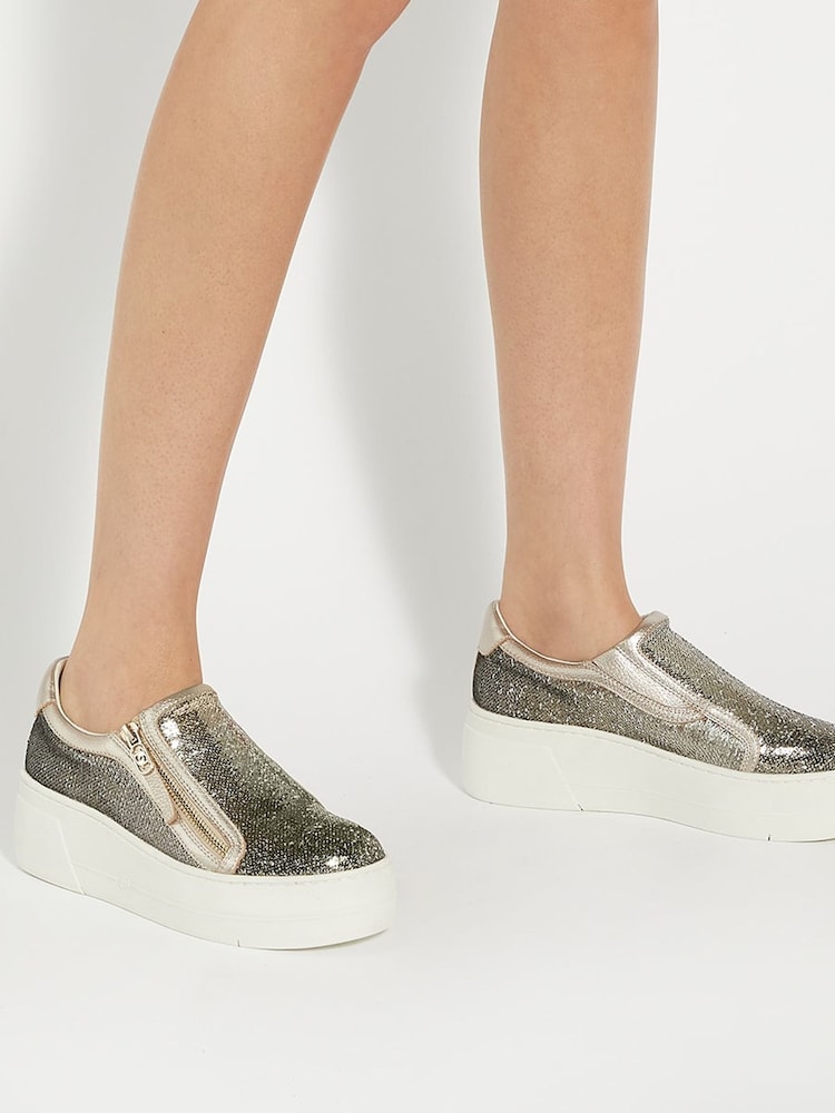 zlata (barva); zlato - Dune London Episodic 2 čevelj z debelim ploskim podplatom Slip On Trainers - Slika 1 iz 6