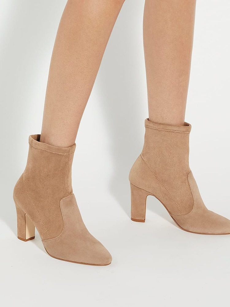 Dune London Brown Optilly Block Heel Sock Boots - Image 1 of 6