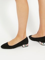Dune London Black Ballerina Jewel Heel Flat Court Shoes - Image 1 of 6