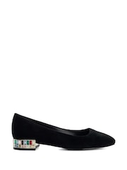 Dune London Black Ballerina Jewel Heel Flat Court Shoes - Image 2 of 6