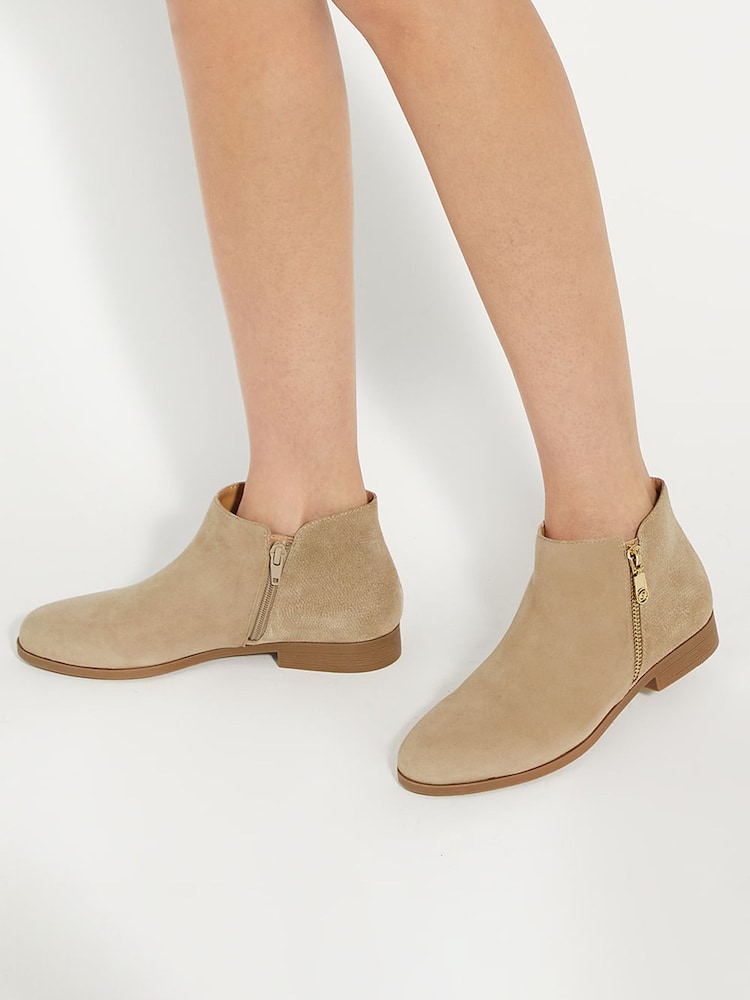 Dune London Cream Pandias Asymmetric Side Zip Boots - Image 1 of 6