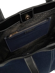 Dune London Blue Large Decided Smart 100% Cotton Tote Bag - Image 3 of 5