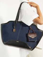 Dune London Blue Large Decided Smart 100% Cotton Tote Bag - Image 5 of 5