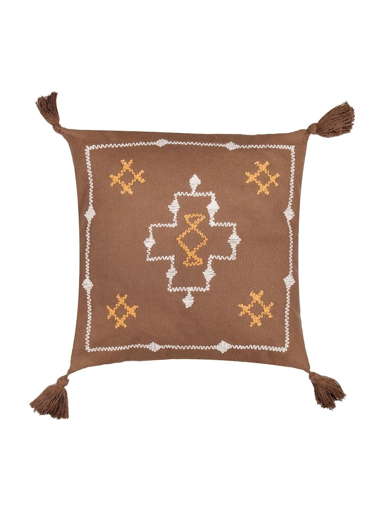 Yard Cocoa Durdle Geometric Embroidered 100% Cotton Cushion - Image 1 of 3