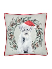 Evans Lichfield Christmas Dog Wreath Piped Cushion - Bild 1 von 5