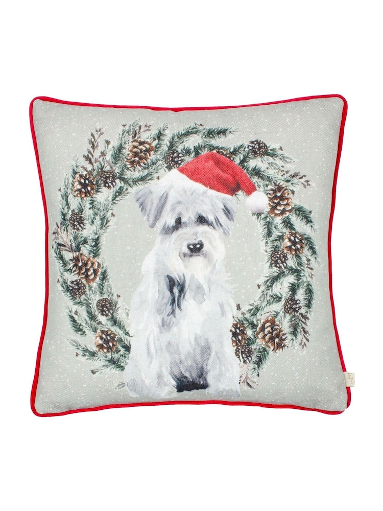 Evans Lichfield Christmas Dog Wreath Piped Cushion - Bild 1 von 5