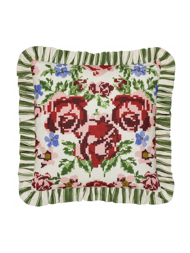 Furn Willow Green Feeoni Ruffle Cotton Cushion - Image 2 of 5