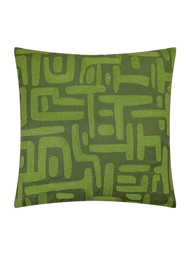 HÖEM Ivy Green Brooke Embroidered 100% Cotton Cushion - Image 1 of 4