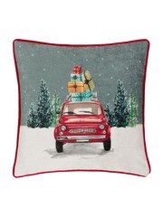 Evans Lichfield Multicolour Christmas Car Scene Piped Cushion - Image 1 of 4