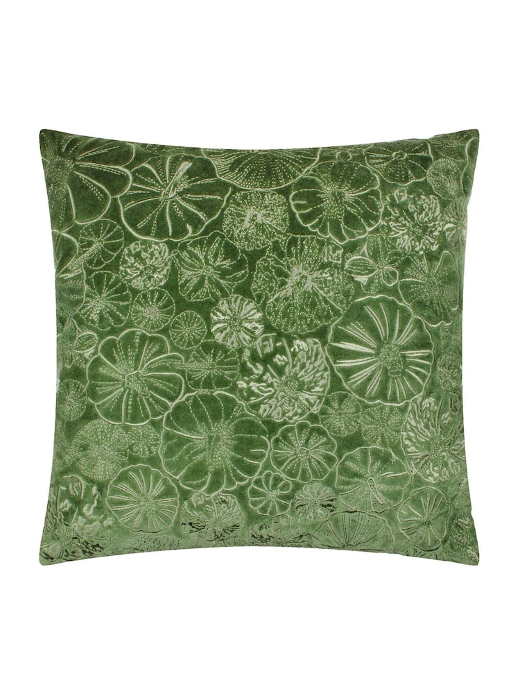 Furn Green Wood Picking Patch Embroidered 100% Cotton Cushion - Image 1 of 4