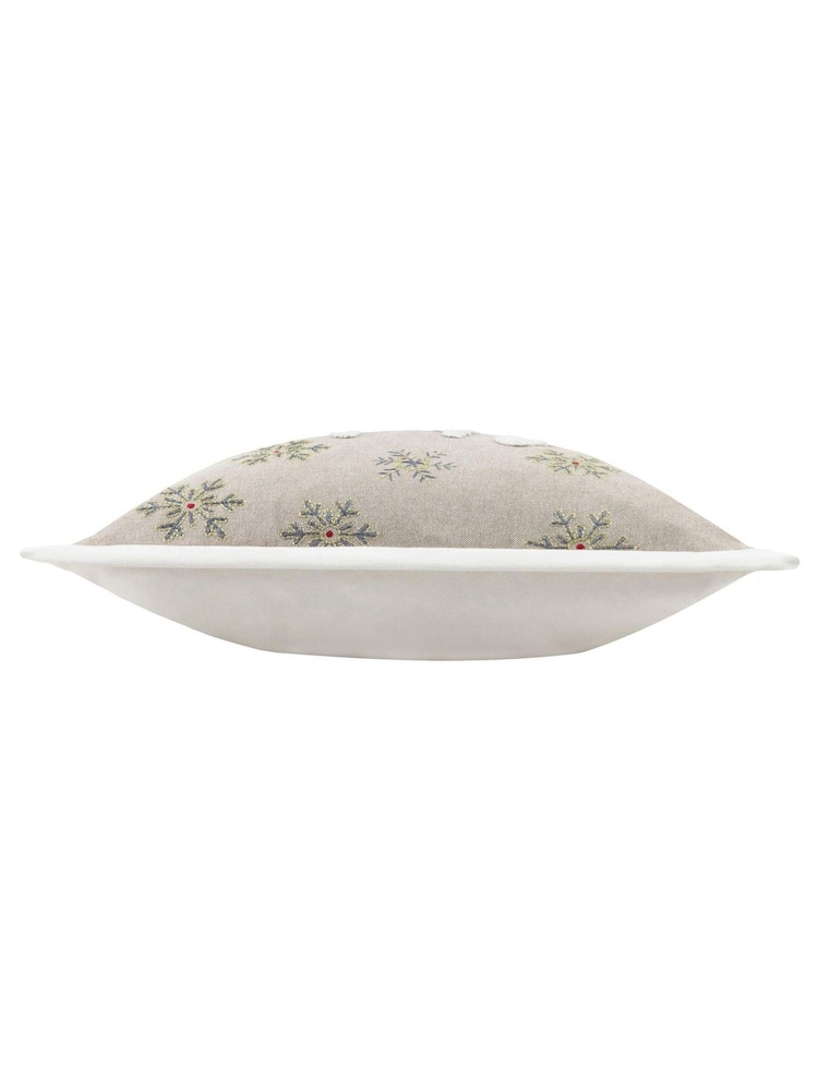Paoletti Green Winter Let It Snow Embroidered Boucle 100% Cotton Cushion - Image 3 of 4