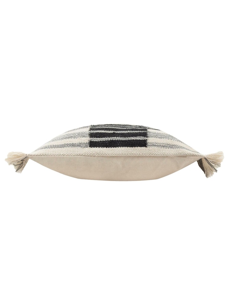 Yard Black Torode Woven Fringed 100% Cotton Cushion - Image 3 of 4