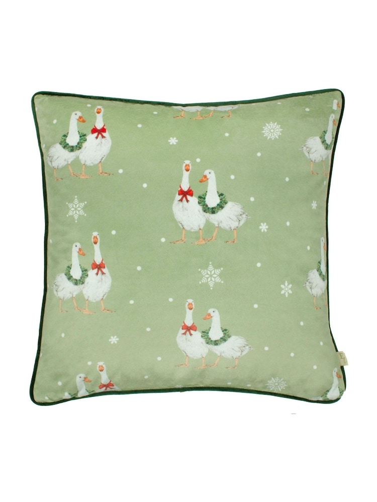 Evans Lichfield Multicolour Winter Geese Velvet Piped Cushion - Image 1 of 4
