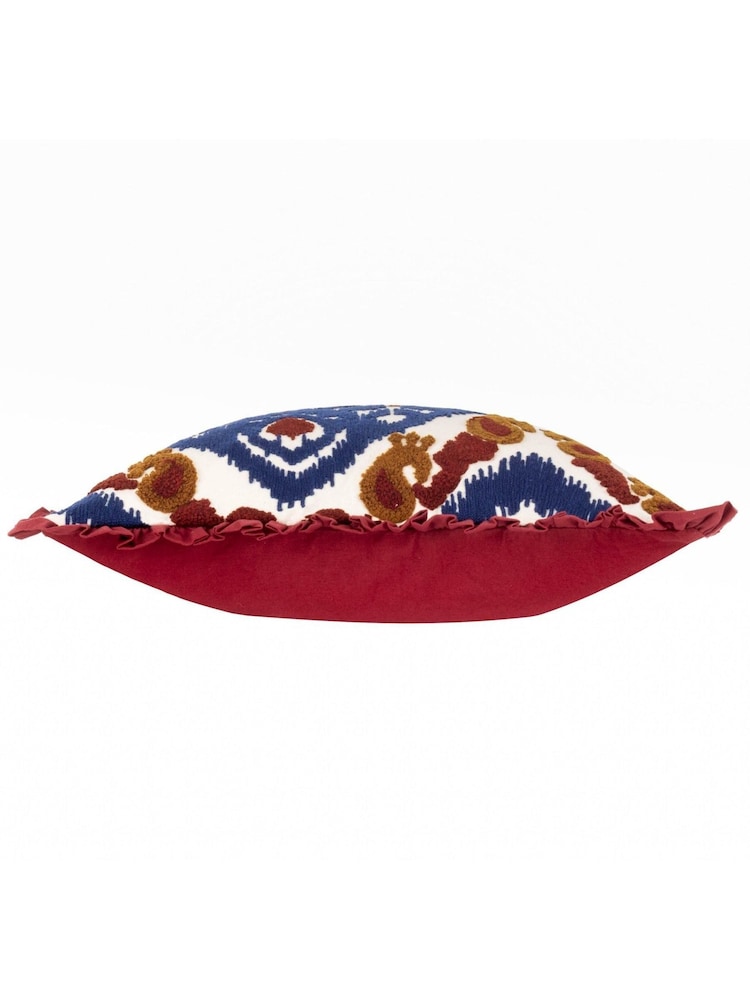 Paoletti Ruby and Gold Seventy Three Henderson Embroidered Ikat 100% Cotton Cushion - Image 3 of 5