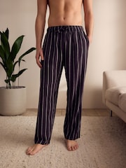 Black Striped Linen Blend Woven Pyjamas Bottoms - Image 1 of 9