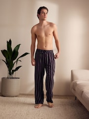 Black Striped Linen Blend Woven Pyjamas Bottoms - Image 2 of 9
