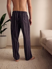 Black Striped Linen Blend Woven Pyjamas Bottoms - Image 3 of 9
