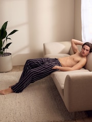 Black Striped Linen Blend Woven Pyjamas Bottoms - Image 6 of 9