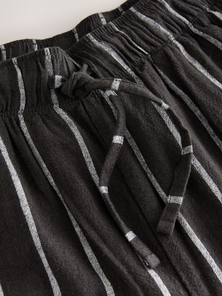 Black Striped Linen Blend Woven Pyjamas Bottoms - Image 9 of 9