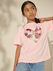 Pink Sequin Heart Print T-Shirt (3-16yrs) - Image 1 of 5