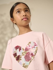 Pink Sequin Heart Print T-Shirt (3-16yrs) - Image 5 of 5