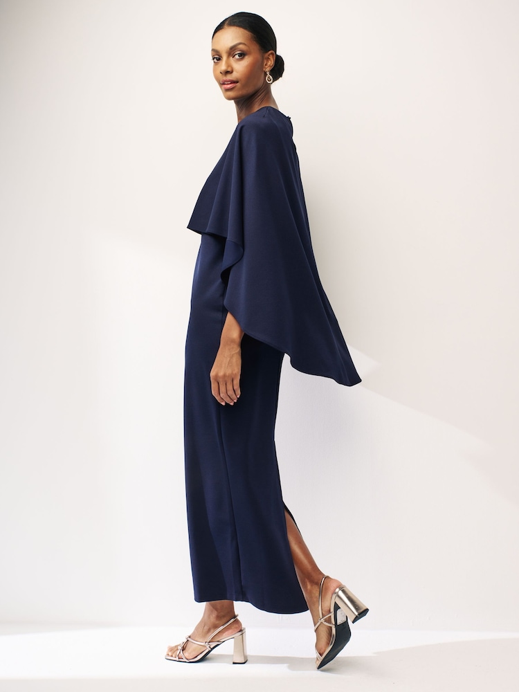Azul marino - Vestido largo con capa - Imagen 2 de 6