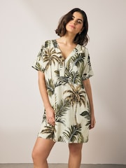 Black/White Kaftan Mini Dress with Linen - Image 1 of 7