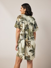 Black/White Kaftan Mini Dress with Linen - Image 3 of 7