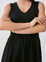 Negro - 100% Cotton V-Neck Jersey Mini Summer Dress - Imagen 4 de 5