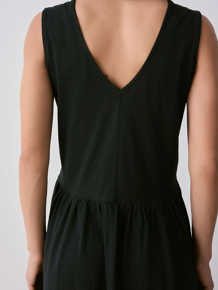 Black 100% Cotton V-Neck Jersey Mini Summer Dress - Image 5 of 5 Black 100% Cotton V-Neck Jersey Mini Summer Dress - Image 5 of 5