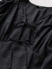 Black Long Sleeve Tie Front Midi Dress - Image 6 of 7