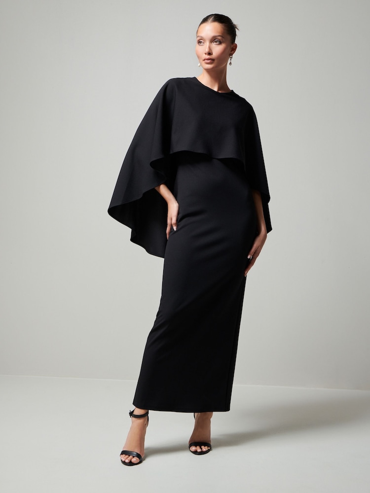 Negro - Vestido largo con capa - Imagen 1 de 6