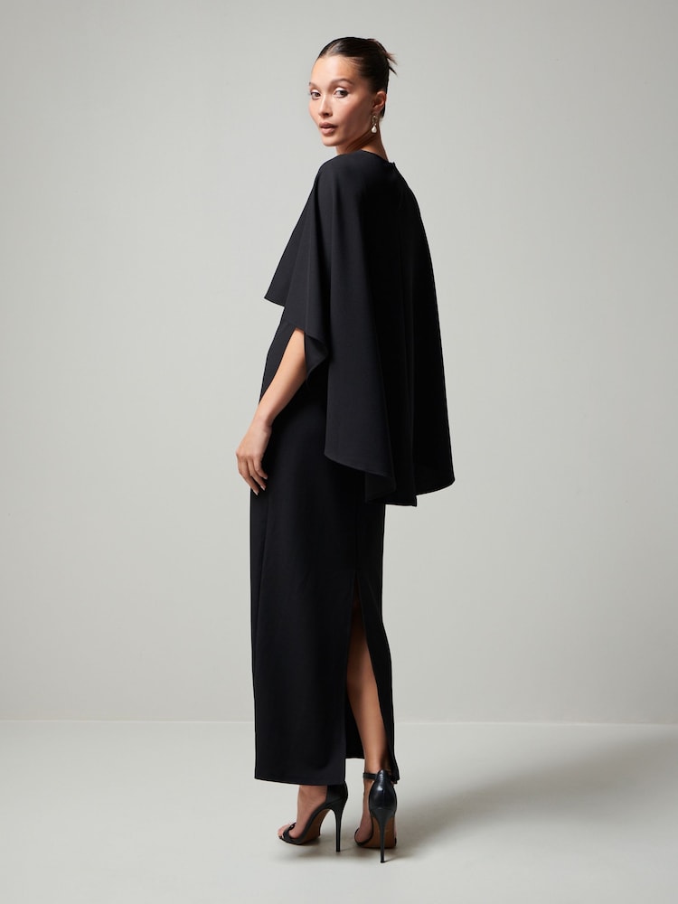 Negro - Vestido largo con capa - Imagen 2 de 6