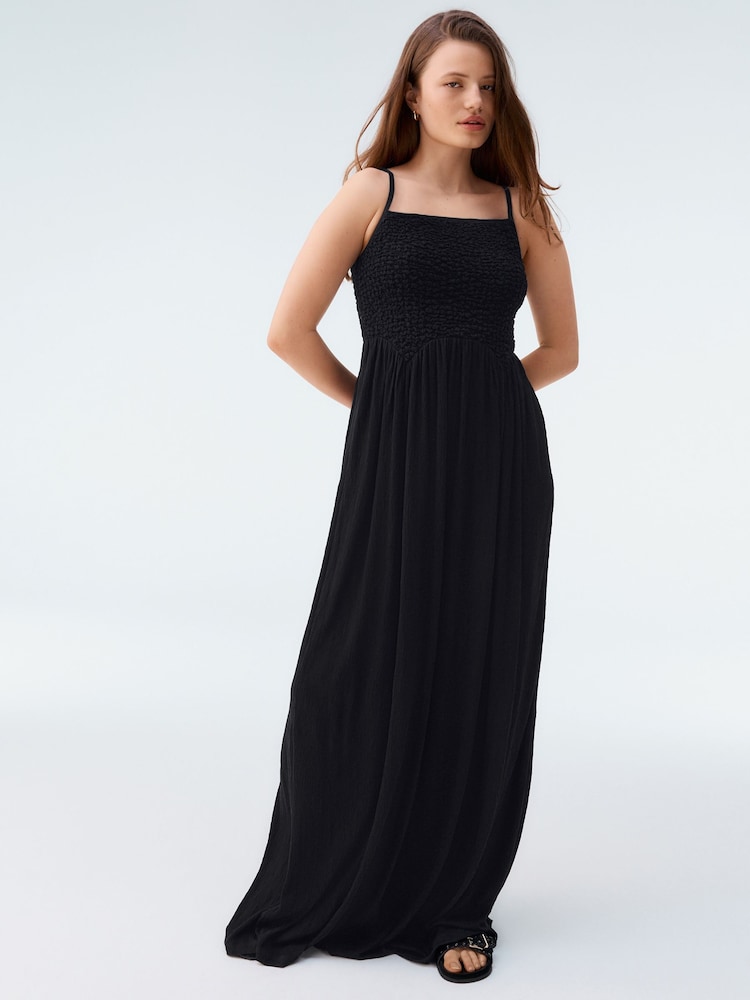 Negro - Strappy Shirred Jersey Maxi Dress - Image 1 of 1