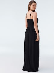 Black Strappy Shirred Jersey Maxi Dress - Image 3 of 5