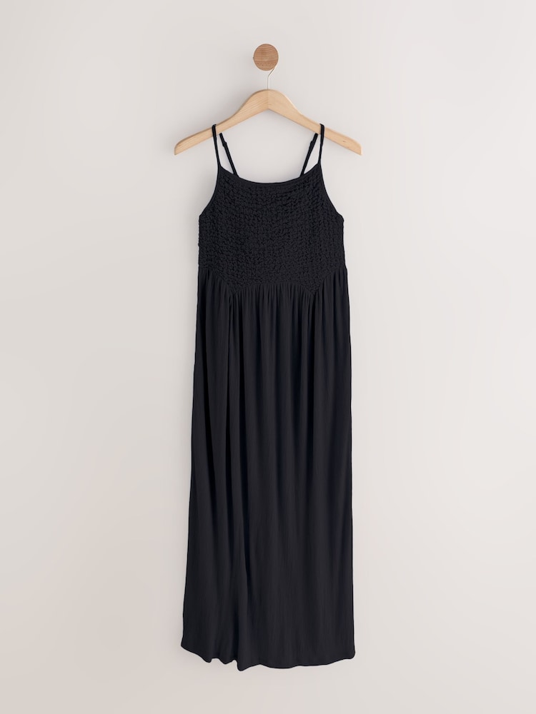 Black Strappy Shirred Jersey Maxi Dress - Image 5 of 5
