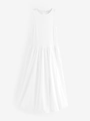 White Sleeveless Racer Puffball 100% Cotton Midi Dress - Image 3 of 5